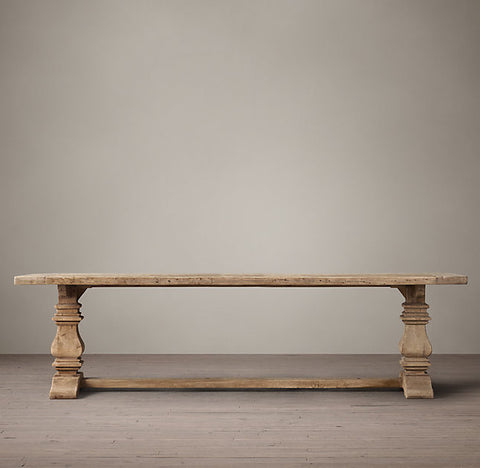 French style rectangular pedestal dining table in reclaimed European timber